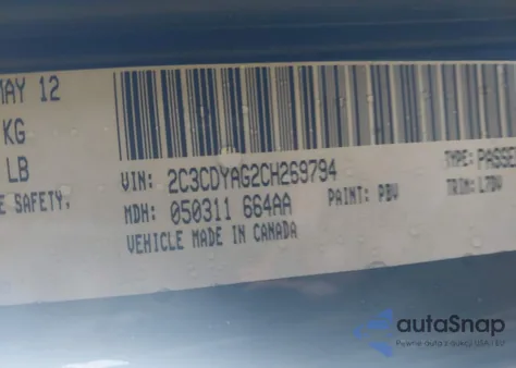 2012 Dodge Challenger Sxt из США, поврежденный, VIN 2C3CDYAG2CH269794